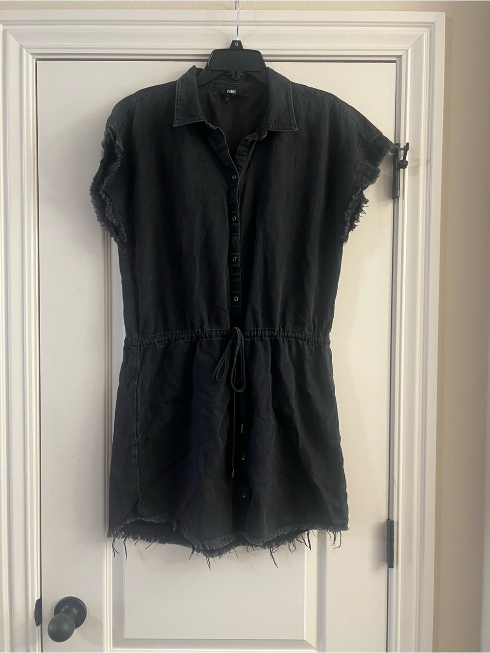PAIGE Jaylin button-down denim shirt dress in a faded black wash - Picture 4 of 11